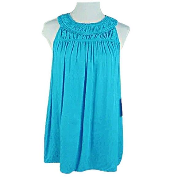 CeCe Top Sleeveless Tank Ruffled Round Neckline Keyhole Closure Blue Size Lg - Picture 3 of 8